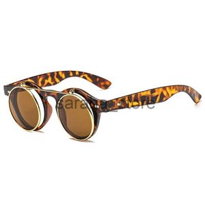 Óculos de sol UV400 Retro Óculos Gótico Steampunk Óculos de Sol Clip Up Clamshell Homens Mulheres Rodada Óculos de Sol Shades Marca Designer Óculos J231218
