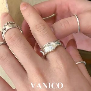 Wedding Rings Vintage Cool Irregular Chunky Ring Sterling Silver 925 Wide Open Bands Minimalist Simple Plain Adjustable Ring for Women And Men 231218