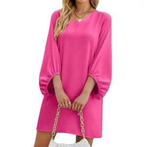 Casual Dresses Simple Art Style Solid Color Short Dress Full Sleeve O Neck Mini Women Dressed Autumn Daily Loose Fit Clothing