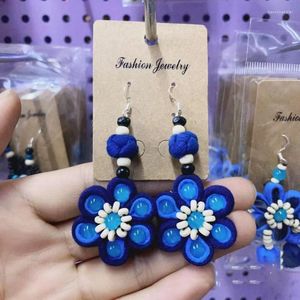 Hoop Earrings Unique Fabric Flower Handmaking Dyeing Blue Fashion Boho Ethnic Earring Statement Jewelry Wholesale