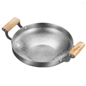 Pans Stainless Steel Wok Pan Saucepan Chinese Frying Cooking Pot With Double Handle