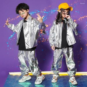 Stage Wear Sequin Children Fashion Top Coat Pants Ballroom Dancing Clothes Jazz Dancewear For Girls Boys Street Dance Hip Hop Costumes