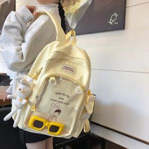 School Bags Fashion Transparent Pocket Women Backpack For Teenager Kawaii Girl Female Bag Nylon Cute Students Bookbag 2024