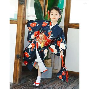 Roupas étnicas 2023 Crianças Vintage Kimono Robe Nacional Flor Imprimir Yukata Vestido Tradicional Japonês Pogal da Menina