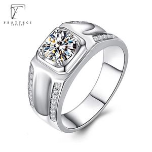 Bröllopsringar Fentteci S925 Sterling Silver Platinum Plated D Color Men's Ring Luxury Fine Jewelry for Men Wedding Engagement Present 231216