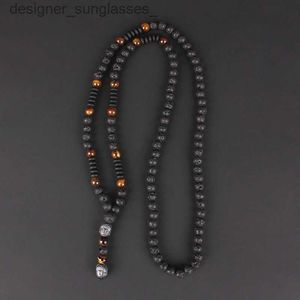 Hänghalsband nya vintage naturliga tiger-ögon sten svarta lava pärlor Buddha huvudhänge halsband för män hnadmade smycken n012l231218