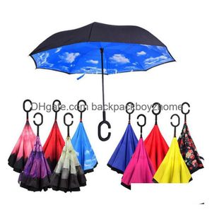 Regenschirme, neueste, hohe Qualität und niedriger Preis, winddicht, Anti-Umbrella, faltbar, doppelschichtig, umgekehrter Regenschirm, selbstumkehrend, regenfest, C- Dhchl