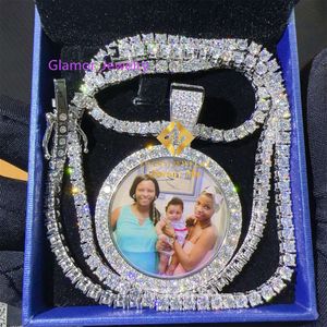 شهيرة تمريرة أنيقة اختبار الماس المثلج المثلج VVS Moissanite 38mm مخصصة Hip Hop Memory Photo Photo Photo Necklace Netlace Gift