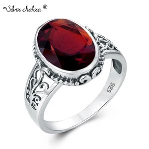 Wedding Rings Genuine 925 Sterling Silver 10*14mm Oval Garnet Ring For Women Gemstone Classic Vintage Wedding Party Female Jewellery Dropship 231218