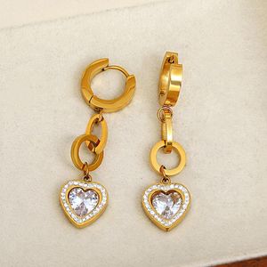 Orecchini a cerchio AENSOA Dolce cuore Cubic Zirconia Goccia Ciondola Acciaio inossidabile 18k Oro Argento Colore Fascino Gioielli squisiti per le donne