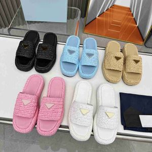 10A Designer Crochet Flatform Slides Crochet Pattern Sandals Platform Slippers Women Mules Summer Beach Rubber Sole Triangle Logo Slide Sandal Size 35-40