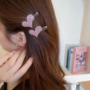 Hair Accessories Vintage Heart Pink Rhinestone Silver Clip For Women Girls Sweet Decorate Luxury Crystal Hairpin Fashion Accessory