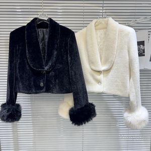 Women's Jackets 2023 Winter Luxury Coat Women Classic Style Cuff Furry Mink-like Wool Elegant Quilted Short White Coats Black Outwears