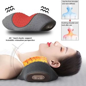 Massera nackkudde Electric Neck Massager Cervical Pillow Heat Vibration Massage Back Traction Relax Sleeping Memory Foam Pillow Spine Support 231218