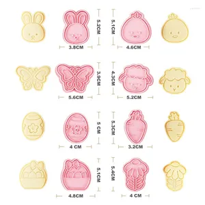 Baking Moulds 8Pcs Easter Biscuit Mold Plastic Egg Cookie Cutter Stamp Embosser Party Fondant Cake Decoration Tools