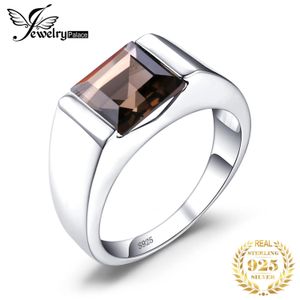 Anéis de casamento jóias natural quartzo esfumaçado criado rubi safira simulado esmeralda 925 anel de prata esterlina para homens jóias de pedras preciosas 231218