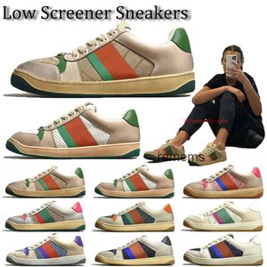 Mulheres Homens Vintage Screener Sapatos Casuais Clássico Guccis Designer Canvas Couro Web Itália Treinadores Rosa Bege Branco Verde Fúcsia Azul Tratado Tênis Clássicos