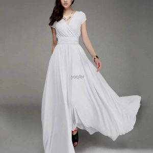 Basic Casual Dresses Hot Sales!!! Bohemian Women Solid Color Short Sleeve V Neck Tight Waist Maxi Evening DressL231218