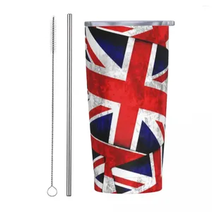 Tumblers British England UK Flag Tumbler Vacuum Insulated Travel Red Print Vintage Coffee Cups Flask Tea Mug Water Bottle 20oz