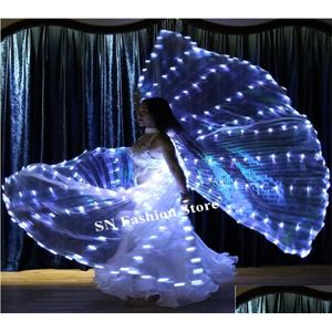 Inne imprezy imprezowe P01 Taniec balowy Płaszcz LED Płótno białe skrzydła Brzuch Belldance Stage Luminous Costumes Performe Wears Dress B Dhjkb