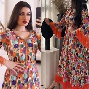 Ethnic Clothing Muslim Dress Dubai Luxury Print Casual Abayas For Women Jalabiya 2024 Morocco Party Tassel Dresses Kaftan Islam Vestido Arab