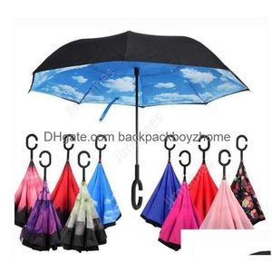 Umbrellas C-Hand Reverse Umbrellas Windproof Double Layer Inverted Umbrella Inside Out Stand Fast Sea Drop Delivery Home Garden Househ Dhgn6