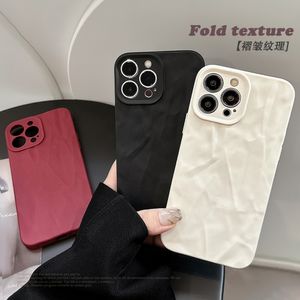 Fold Texture Protective Phone Cases For iPhone 15 14 11 13 12 11 Pro Max Back Soft Cover Phone Case black White Wine Red 400pcs