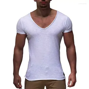 Ternos masculinos b3613 chegada decote em v profundo manga curta t camisa masculina fino ajuste camiseta fina topo casual verão tshirt camisas hombre