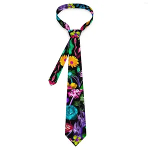 Bow Ties Colorful Floral Print Tie Glowing Garden Cosplay Party Neck Classic Casual For Unisex Collar Slide Gift Idea