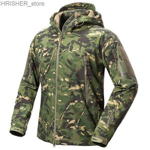 Tactical Jackets Men's Soft Shell Camouflage Tactical Jacket Men Waterproof Fleece Lined Military Coat Hooded Army Outdoor Hunting ClothesL231218