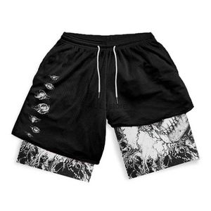 Unterhosen Stilvolle Anime Berserk 2 in 1 Kompressionsshorts für Männer Athletische Gym Shorts Schnell trocknend Dehnbar Training Laufen Fitness WorkoutL231218