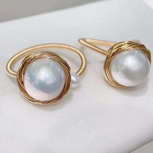 Cluster Rings SGARIT Fashion 14K Gold Filled Pearl Open Ring Natural Edison 10-11MM Handmade Women's Simple