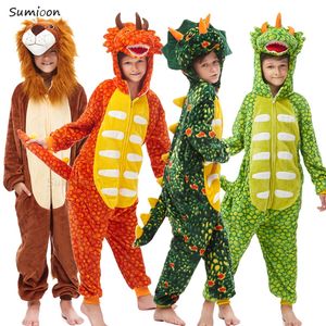 Rompers Kigurumi Suit for Children Winter Overalls Warm Kid Pajamas For Girl's Pjs Baby Boy Nightwear Anime Dinosaur Pijama Toddler Home 231218