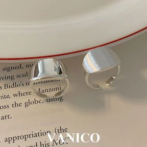 Wedding Rings Simple Plain Oval Shape Signet Ring 925 Sterling Silver Korean Trendy Classic Open Adjustable Polished Signet Ring for Men Women 231218