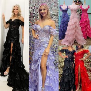 Sparkling Formal Party Dress 2k24 Mermaid Ruffles Sequin Lace Skirt Lady Pageant Prom Evening Event Hoco Gala Cocktail Red Carpet Dance Gown Photoshoot Corset Slit