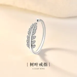 Pendants S925 Sterling Silver Leaf Ring For Women Korean Version Ins Fashion Personality Niche Design Internet Celebrity Opening