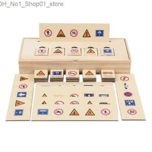 Sorting Nesting Stacking toys Traffic Sign Knowledge Classification Cognitive Matching Kids Montessori Early Educational Learn Toy Wood Box Gifts Q231218