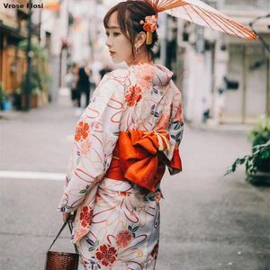 Ethnic Clothing 2023 Woman Elegant Yukata Japan Traditional Kimono Dress Floral Print Haori Uniform Vintage Stage Show Performing Costume