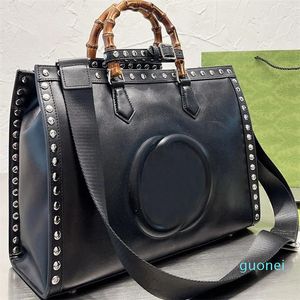 Bamboo Handbags Tote Shopping Shoulder Bags Large Letter Printing Black Leather Removable Strap Silver Hardware Large Capacity Package