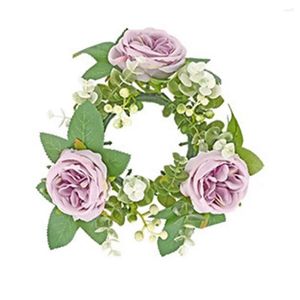 Decorative Flowers Rose Garland Realistic Candlestick Elegant Home Wedding Decor Simulation Wreath Candle Holder For Party