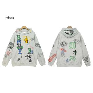 Chaopai Rhude Hand-painted Graffiti Printed Hoodie Sweater for Men and Women Lovers High Street Bf Coat