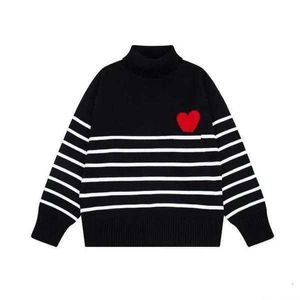 Herrtröjor Paris amis är jag tröja amiparis klassisk svart vit randdesigner stickad jumper jacquard kärlek hjärta coeur svett män kvinnor drar turtleneck yz6