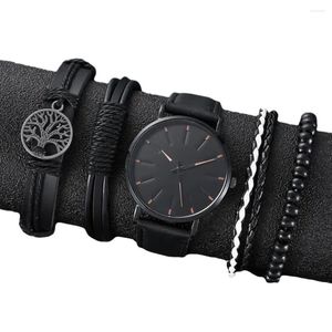 Armbandsur män kvarts titta på justerbar faux läder mäns armband set med exakt rund riva affär casual sport