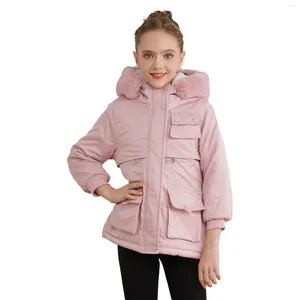 Down Coat Winter Kids Girls Warm Faux Fur Lined Hooded Zipper Long Sleeve Jacket Overcoat Outwear With Flap Pockets Year Costumes