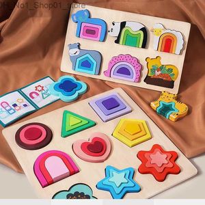 Sorting Nesting Stacking toys Wooden Montessori Toddler Puzzles for 2 3 4 Years Geometric Shape Puzzle Kids Preschool Educational Activity Toy Peg Set Q231218