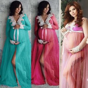 Dresses New Sexy Maternity Dresses for Photo Shoot Lace Tulle Long Pregnancy Dress Photography Prop Split Front Pregnant Women Maxi Gown