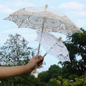 Umbrellas Convenient Sun Umbrella Delicate 2 Colors Lace Flower Pattern Visual Effect Sunshade Cotton Summer For Dancing Decor