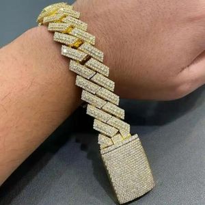 Bilezik Kolye Mossanit Hip Hop Buzlu Takı 925 STERLING Gümüş 20mm 3 Sıra Prong Ayarı VVS Moissanite Erkekler Küba Bağlantı Zinciri Bilezik