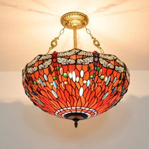 Kronleuchter Luxuriöser 20-Zoll-Kronleuchter aus Tiffany-Buntglas mit kreativer roter Libelle für das Esszimmer