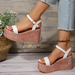 Sandaler 2023 Fashion Shoes for Women One-Word Buckle Women's Summer Solid High Heels Water Proof Toe Casual